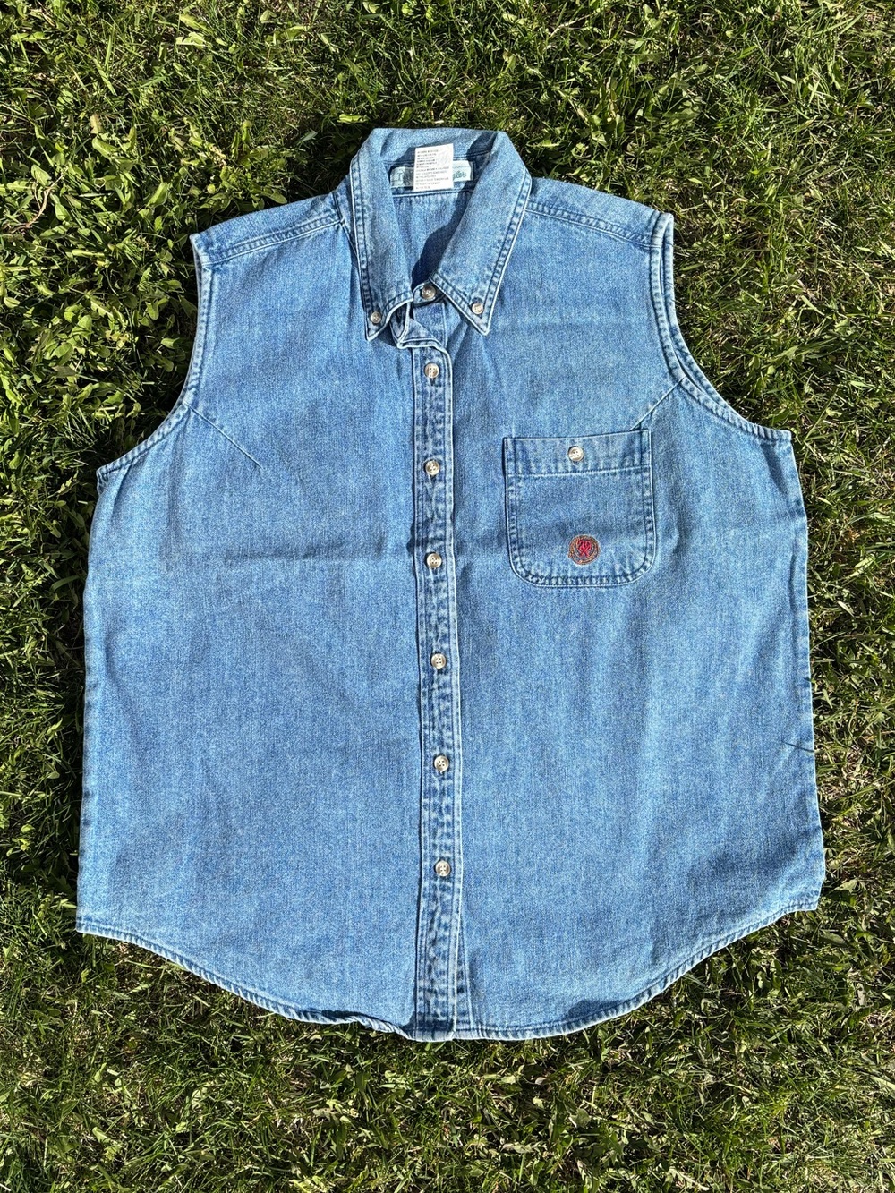 Twenty X Wrangler Shirt Womens Lg Blue Denim Sleeveless Button Up Western Rodeo